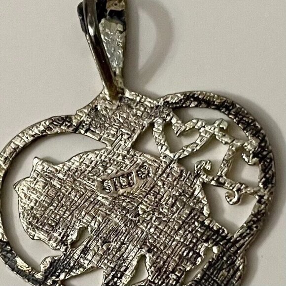 Vintage Sterling Silver I Heart Cat Pendant Tarnished - Picture 7 of 14
